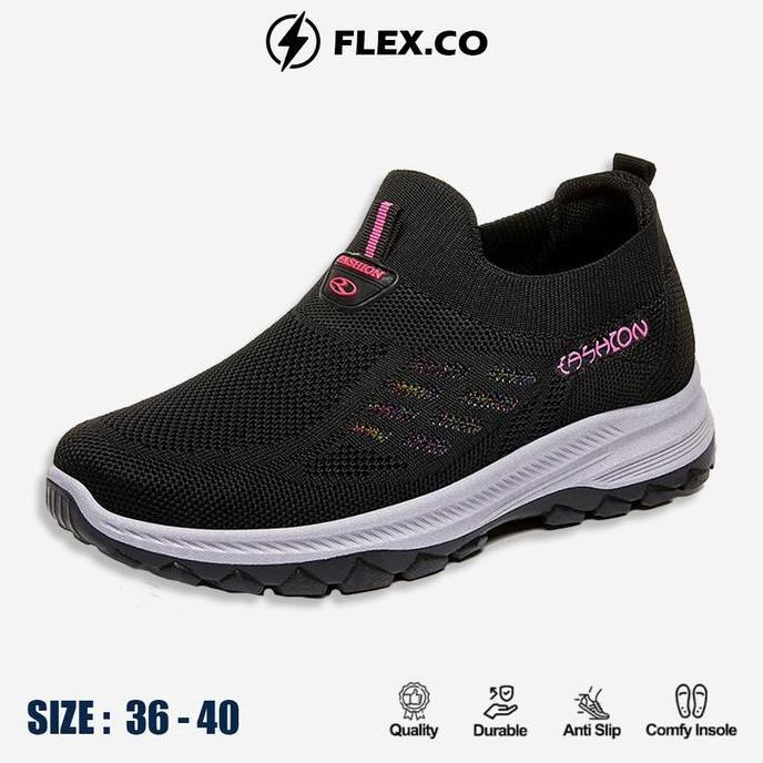 Hashiru- Flex.Co 1619 Sepatu Wanita Sport Free Box Sepatu Sneakers Wanita Tanpa Tali Slip On Sepatu 