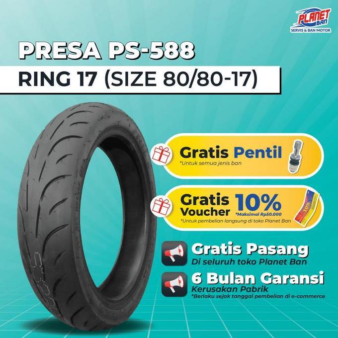 Sedia Ban Motor Ring 17 - 80/80 Presa Ps-588 (Ban Motor Vega Zr, Jupiter Z, Vixion Old, Supra X 125,