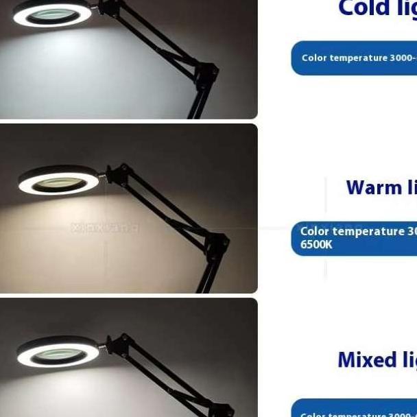 Pembesar Kaca Meja Led 10X 108Mm G13X Sm / Desktop Usb Magnifier Lampu Baca Klip Table Lamp / Multif