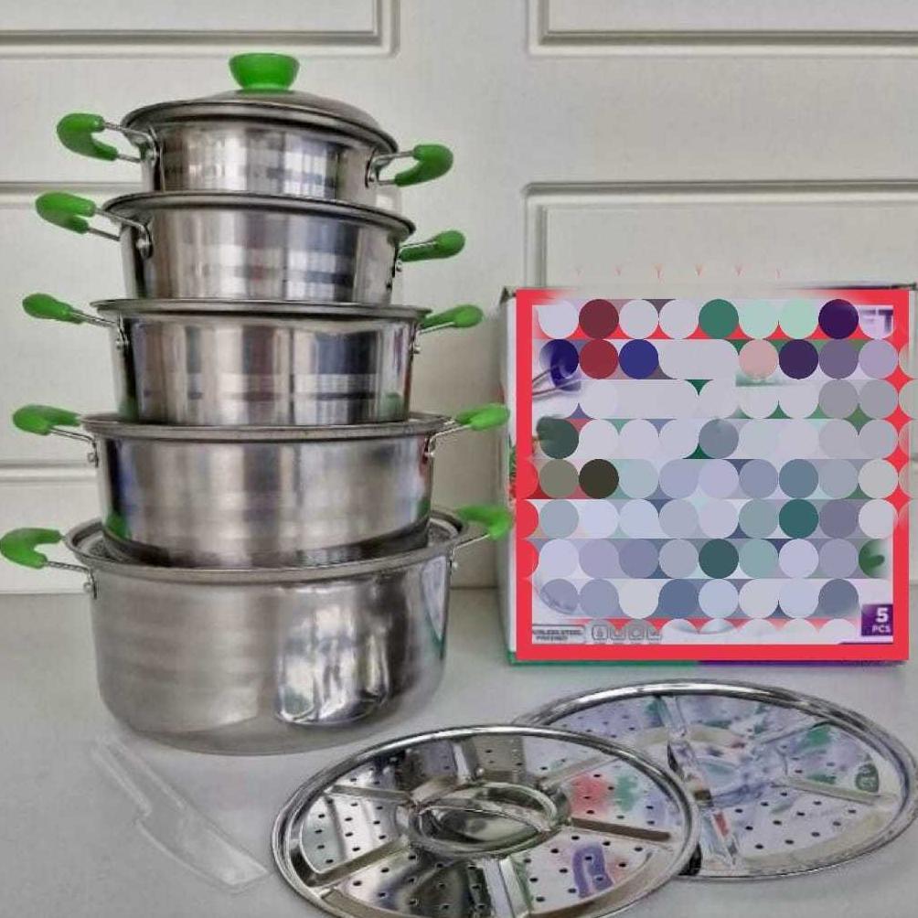 DISKON [HZ] - PANCI SET TUTUP KACA STAINLESS STEEL 12 PCS COOKWARE STEAMER / PANCI STEAMER TUTUP KAC