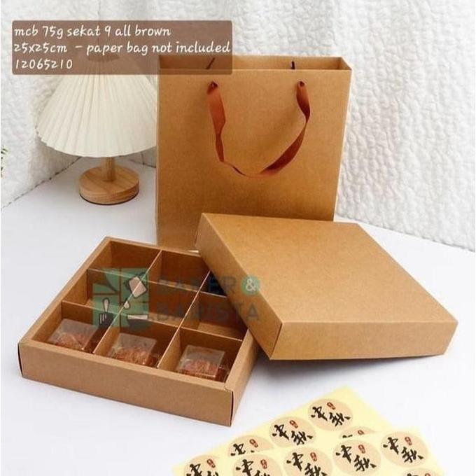 *****] Mooncake Box Mcb 75g sekat 9 All Brown 25x25x5cm kotak mooncake premium dus mooncake sekat mi