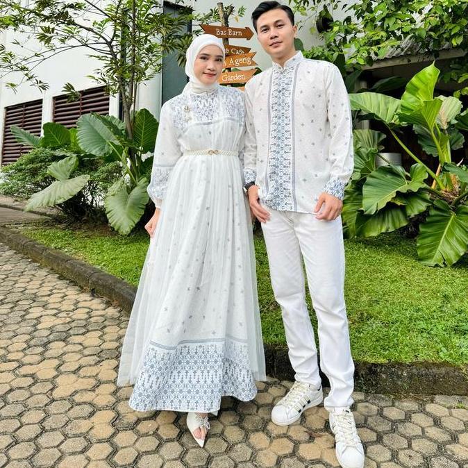 Couple Pasangan Astetic Motif Gamis Koko Muslim Dewasa Baju Kondangan Pesta Mewah Kekinian