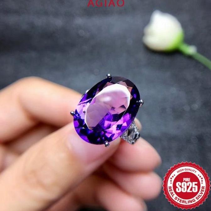 Schmiewen- Agiao Cincin Mewah Wanita Zircon Oval 5A Ungu Batu Permata Besar Berwarna