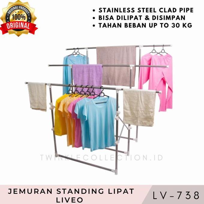 NEW LIVEO Jemuran Baju Stand Lipat LV738 - Telescopic In Row Hanger LV 738