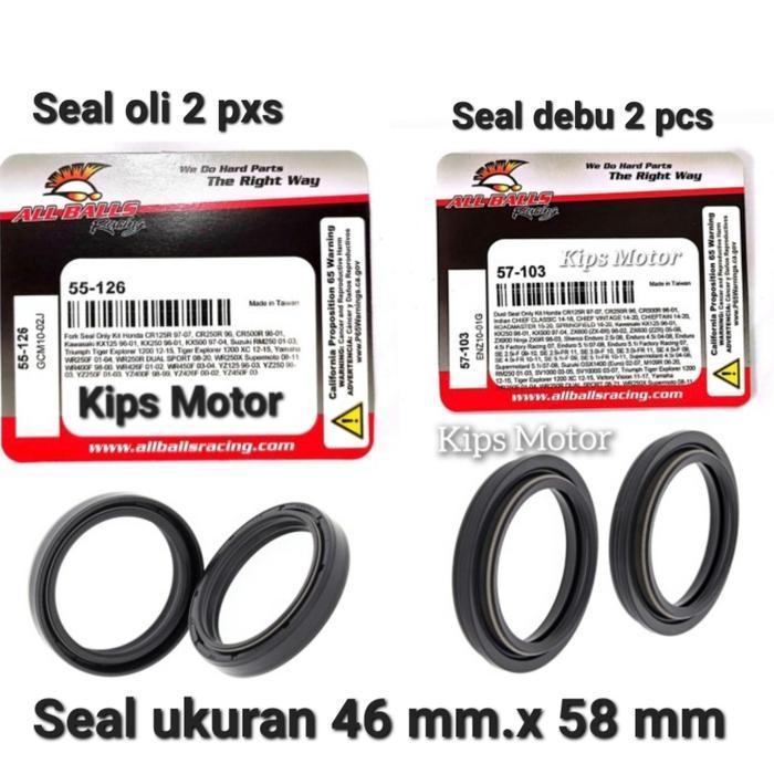 Seal Oli + Seal Debu Shock Depan Usd Yamaha Yz 125 250 As 46 Mm All Balls 55-126 Dan 57-103 Original