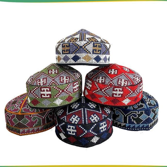 GROSIR (10 Pcs) Peci PAKISTAN Motif Ovais Cap Bordir Kopiah Haji Sholat Santri Pria Dewasa Anak Laki