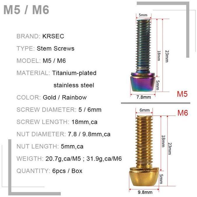 Promo Baut Stem Sepeda Mtb Krsec Baut M5 / Baut M6 Titanium Bolts 6Pcs Cod