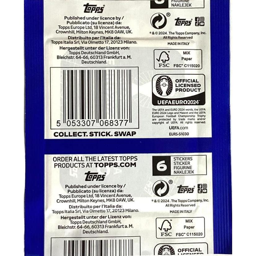 Topps UEFA EURO 2024 Germany Official Stickers (1 Pack, 6 Stickers)