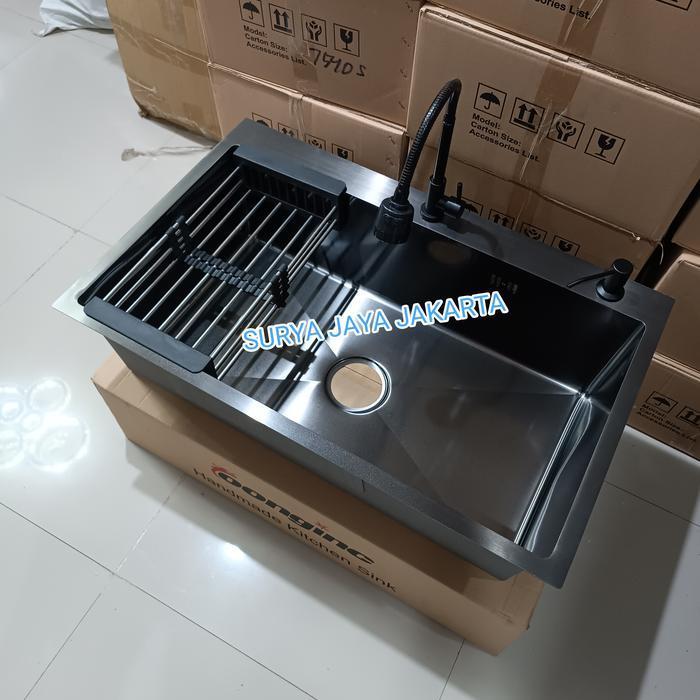 Paket komplit kitchen sink 8050 hitam / Paket sink 8050 black
