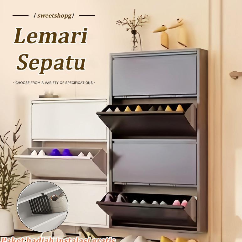 READY Rak Sepatu Besi Kuat Tebal Lemari Sepatu Susun Tertutup Rak Sepatu Tertutup Besi Minimalis