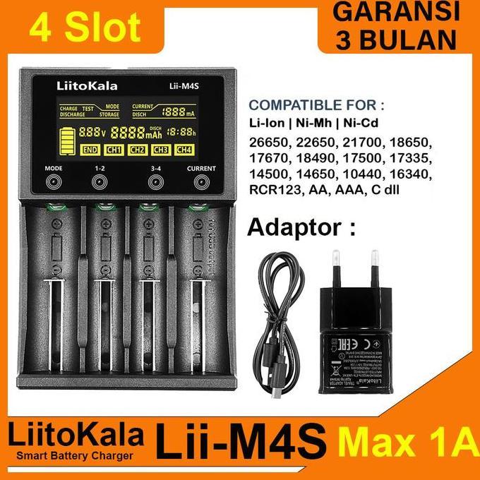 LiitoKala Lii-M4S Charger Discharge Baterai 18650 26650 21700 AA