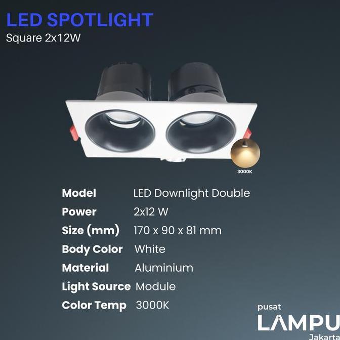 Grosir Spotlight Inbow Square Full Black 2X12Watt Led