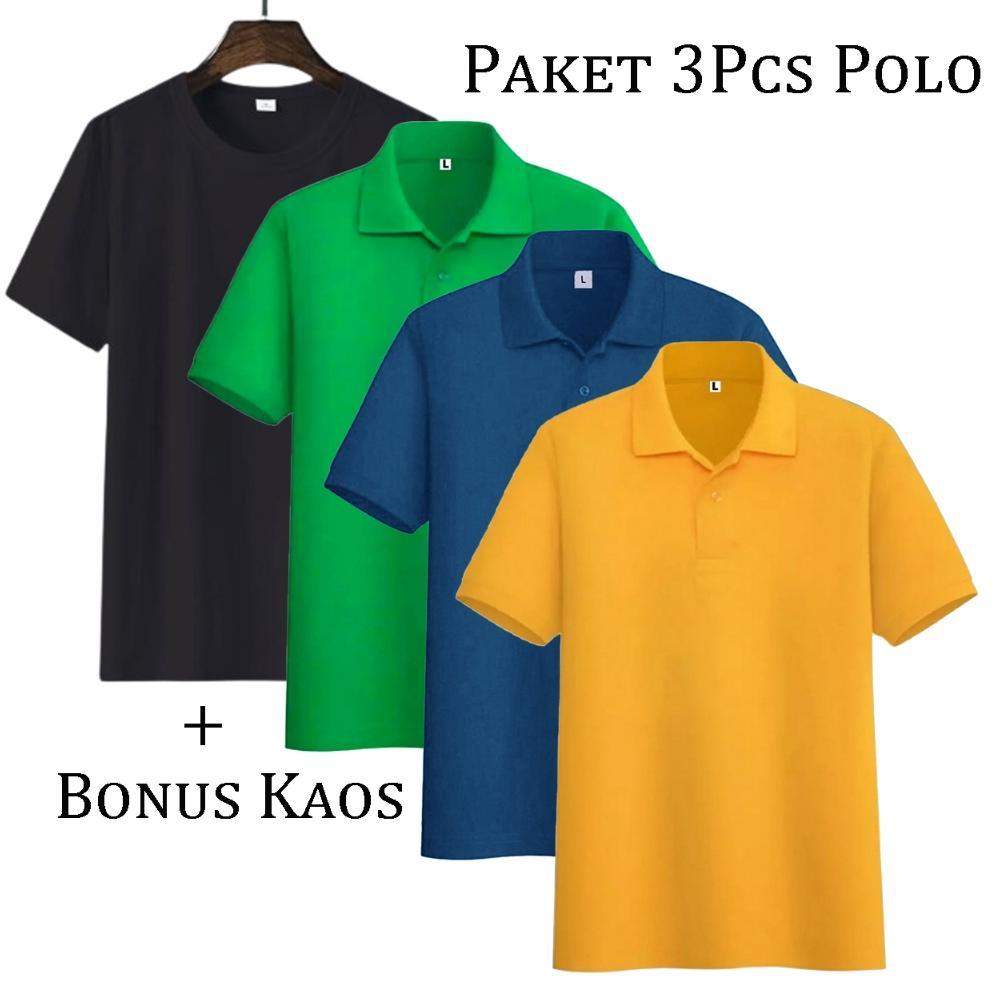 Terbaru Liso Wear - 1Paket 3Pcs110Rb+Free 1Pcs Kaos Polos Hitam| Kaos Kerah Pria Poloshirt Lengan Pe