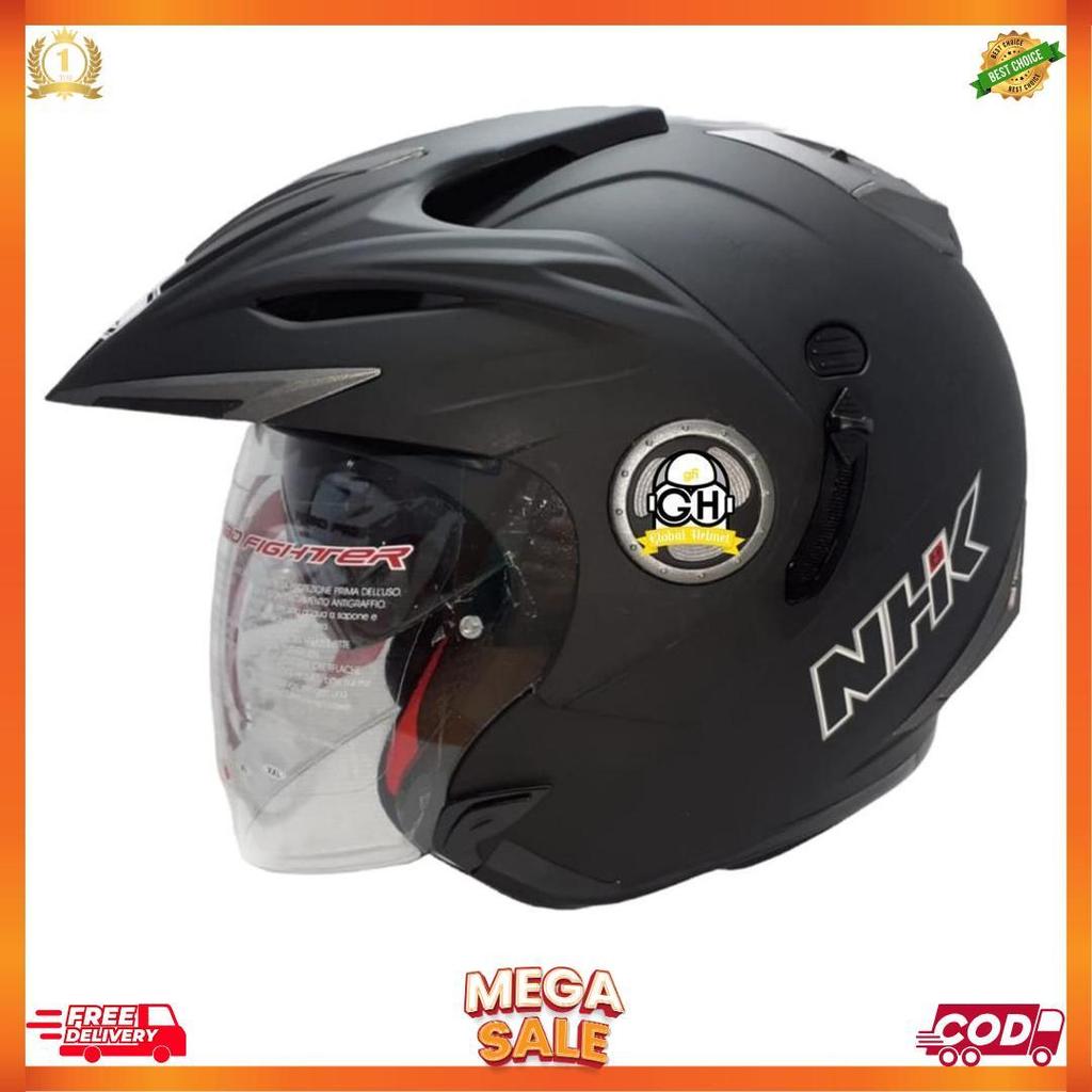 Helm Nhk Halfface Nhk Aviator Solid Hitam Doff Helm Nhk Helm Motor Nhk [H2]