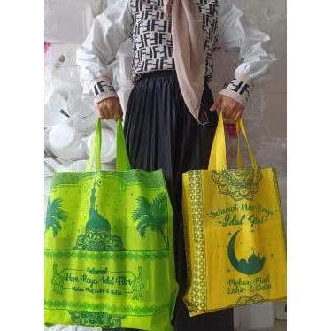 Picnpic- Lusinan Goodie Bag Tas Kain Spunbond Motif Lebaran Idul Fitri Ukuran 35X46X12 38X45X10 30X4