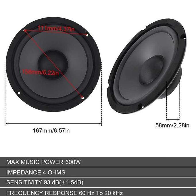 Speaker Mobil Woofer 6 Inch 600 Watt 4 Ohm Big Bass High Performance