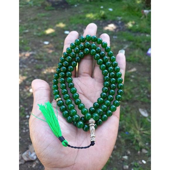 Promo buka Tasbih giok hijau asli 8mm tasbih batu giok hijau aceh tasbih giok original kalung tasbih