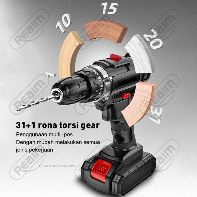 REAIM Bor Tekan 298V Obeng Tanpa Kabel Set Bor Tanpa Kabel Dampak Elektrik Bor Tanpa Kabel