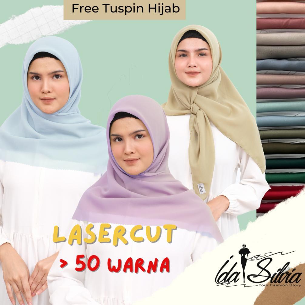 Original Jilbab Segiempat Kerudung Segi Empat Lasercut Hijab square Premium marun hitam black putih 
