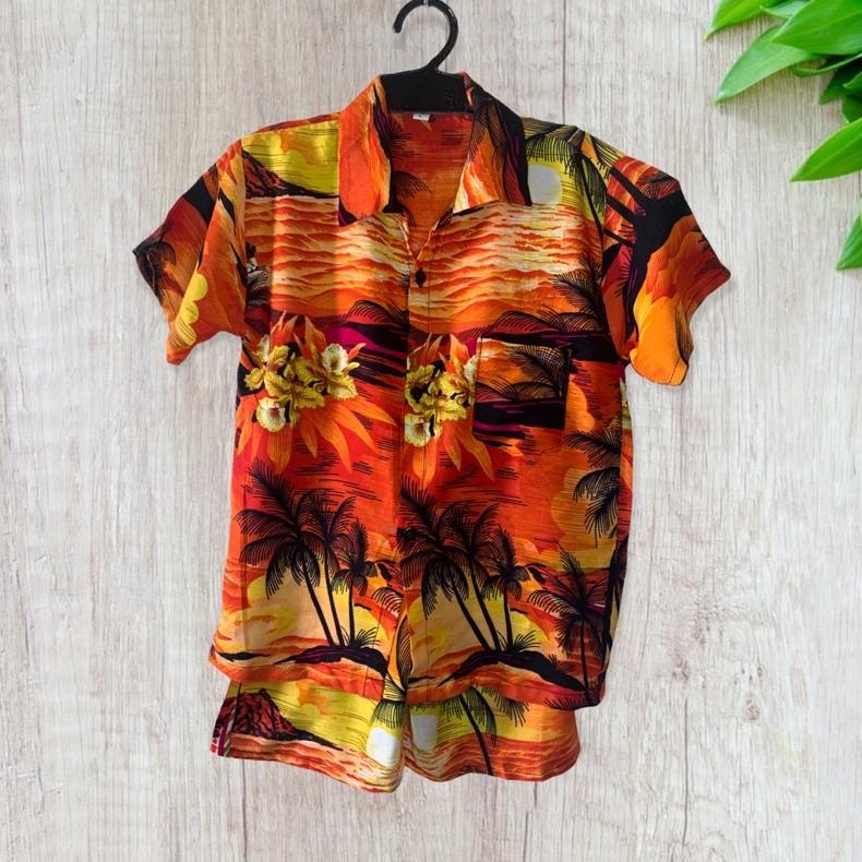 Spesial Ramadhan SETELAN KEMEJA ANAK MOTIF PANTAI HAWAI BALI | SETELAN HEM ANAK  | HEM PANTAI ANAK