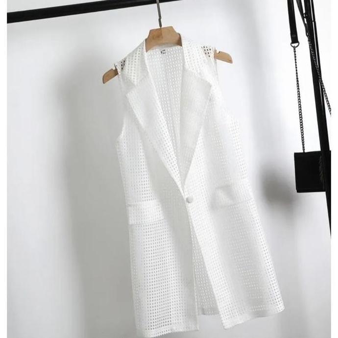 Outer Sleeveless LONG Jaring PUTIH / blazer jaring jala / harajuku style LJ