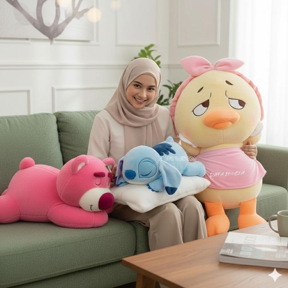 Boneka Beruang LOTSO+STITCH 55CM(Telungkup)Bebek 40CM