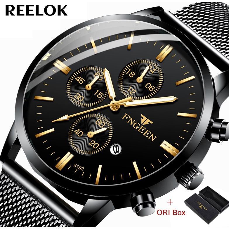 FNGEEN 5128 Jam Tangan Pria Tipis  Rantai  Pasir Kasual Quartz Bercahaya Original Anti Air Watch + K