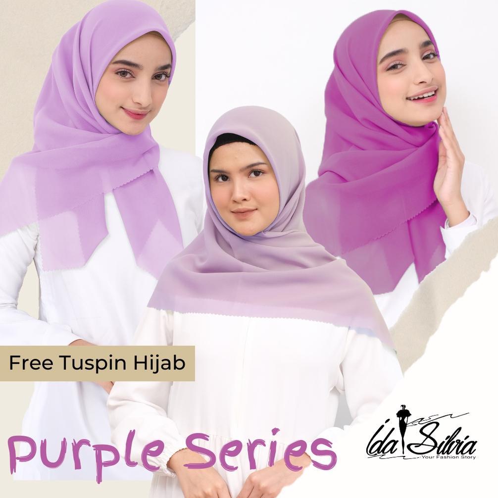 Siap Kirim Purple Series / Lilac / Jilbab Segiempat Kerudung Segi Empat Lasercut dan Jahit Tepi Hija