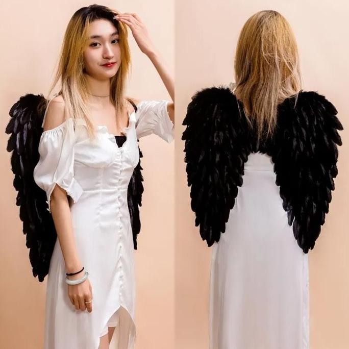 Children Adult Angel Devil White Black Feather Wings Fallen Angel Cosplay Little Wings Halloween Car