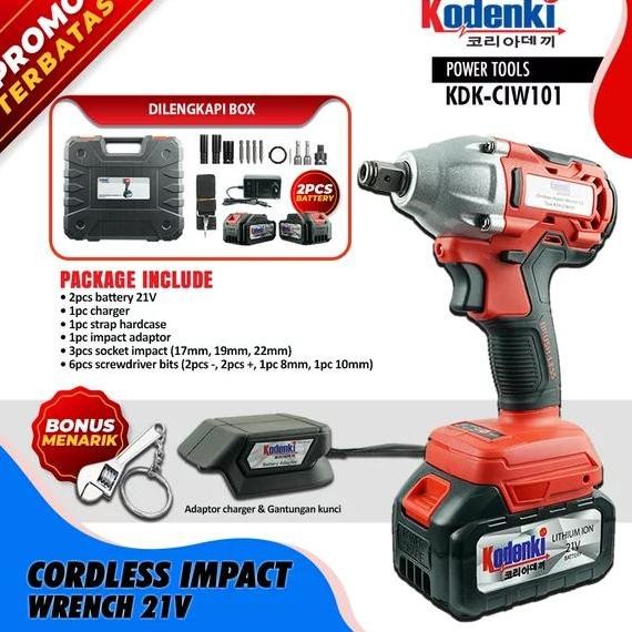 KODENKI CIW101 Mesin Impact Wrench Cordless Brushless Baterai Charger