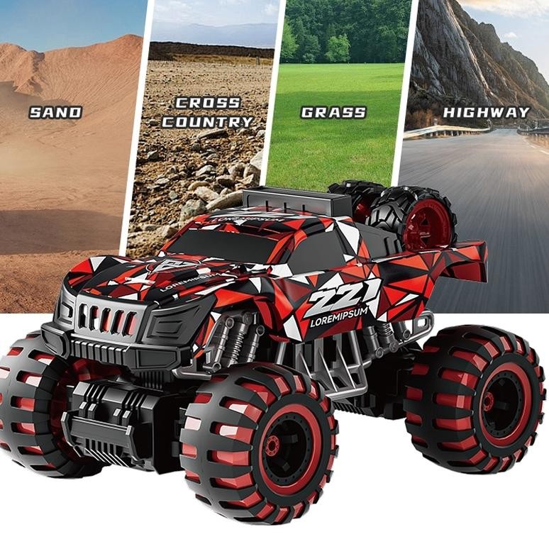 Mainan Mobil RC 2.4GHz Ukuran Jumbo RC Monster Ban Besar + Lampu LED