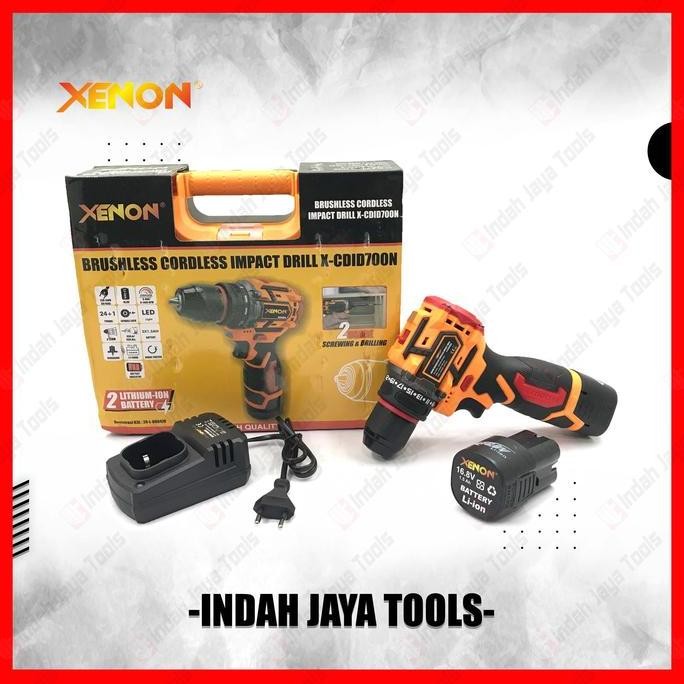 XENON CDID707N Cordless Bor Beton 16.8V Baterai Impact Drill Besi Kayu Brushless Screwdriver