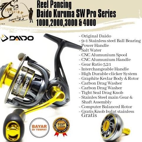 Reel Pancing Daido Kuruma SW Pro Series 1000-4000 (9+1Bearing) Salt Water Berkualitas - Toms Fishing