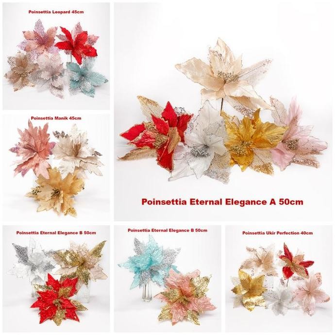 Hiasan Bunga Natal Poinsettia Bouquet Artificial Hiasan Dekorasi Natal