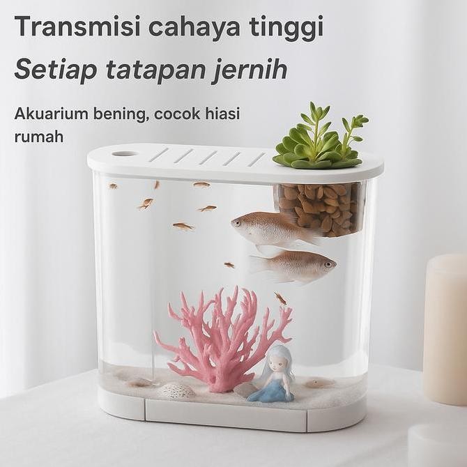LEIRI- Akuarium Ikan Tangki Ikan Mini dengan bahan kaca super bening melengkung pet  house  cats pet