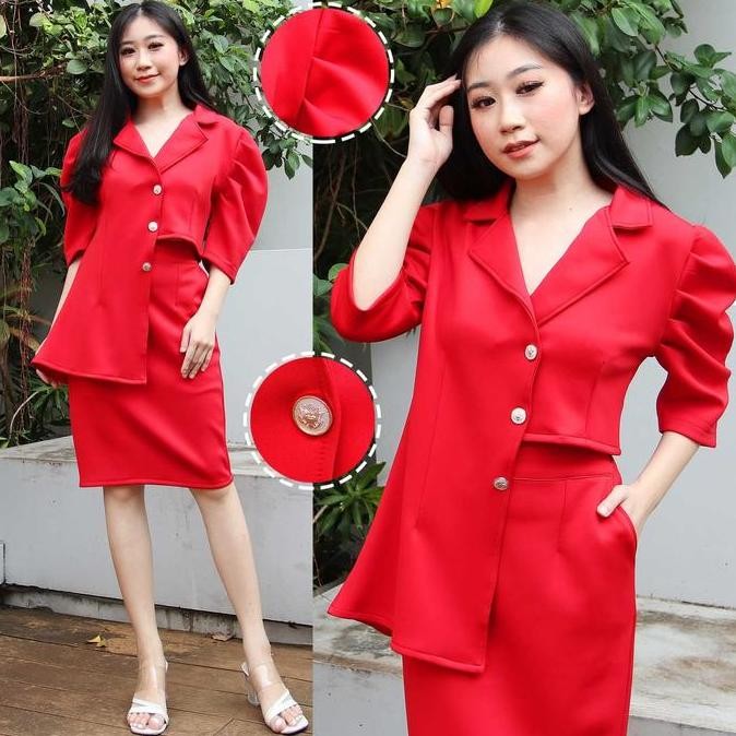 Promo # 077 , One Set Crop Rok Span Bahan Scuba Polos Setelan  Wanita Cod