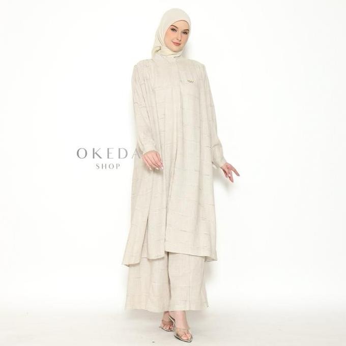 Promo Okedashop - Gaina Set Celana - Setelan Celana Wanita Linen Polos Tunik Kulot Cod