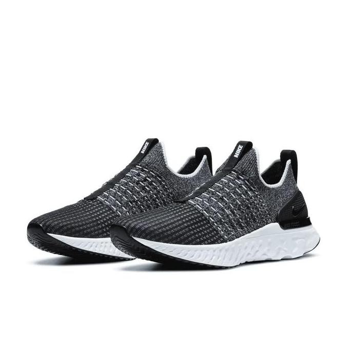 Sepatu Lari Slip On Pria Nike React Phantom Run Flyknit 2 Black White Cj0277-003