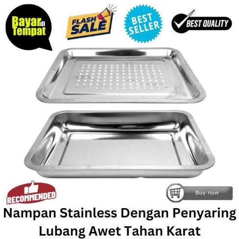 [BISA COD] PROMO Nampan Stainless Dengan Penyaring Lubang Awet Tahan Karat Baking Tray Lubang Nampan