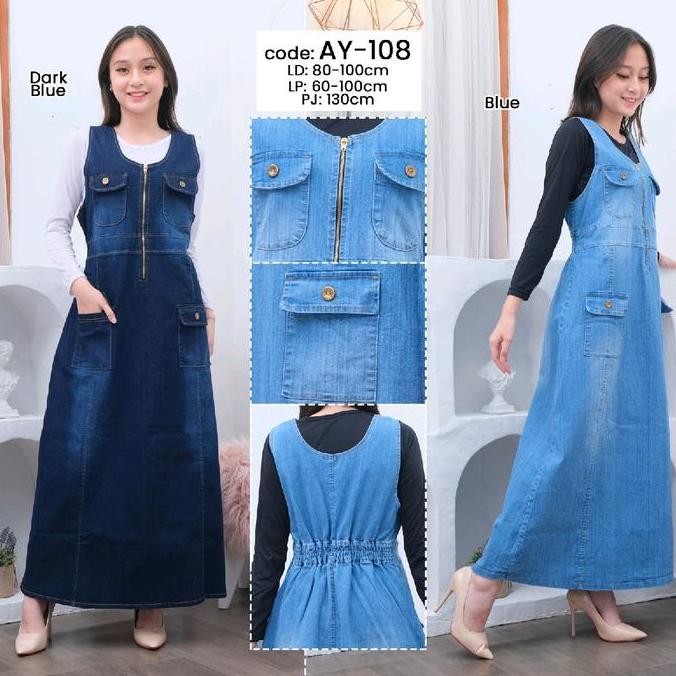 Promo Overall Jeans Strech Wanita Panjang Resleting Keren Terbaru AY-108 COD