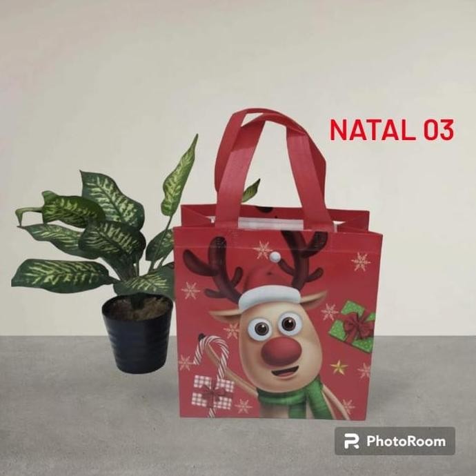 Tas Kain Box Motif Natal / Spunboond Motif Natal Merry Christmas