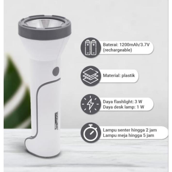 Powerlite Senter Rechargeable Dengan Lampu Meja Senter