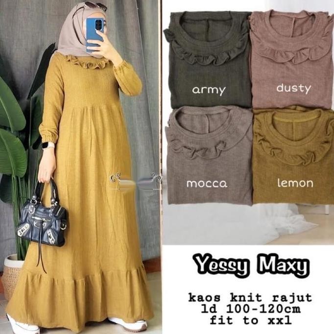 DF203>> YESSY MAXY FASHION WANITA 296 Army Gamis Hijau Mocca Muslim Nyaman Dress