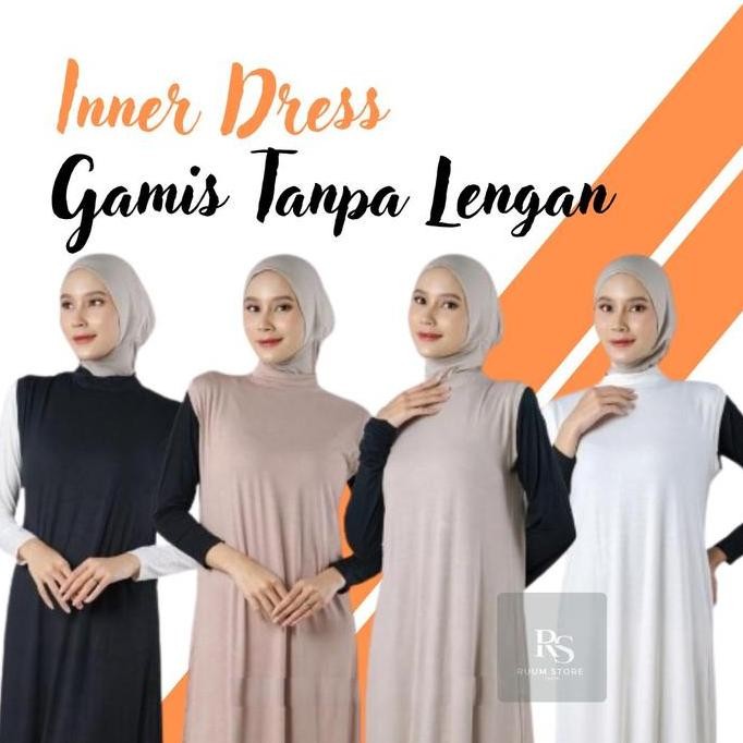 DF311>> Gamis Inner Dress Tanpa Lengan Manset Baju Wanita Gamis Inner Buntung Bahan Lembut