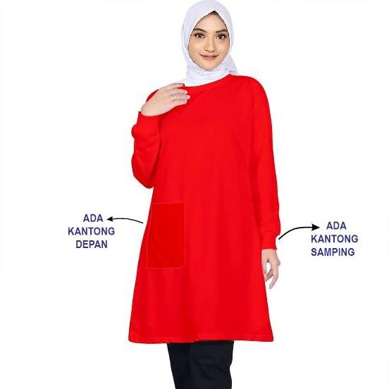 DF342>> KAOS WANITA TUNIK POLOS 2 SAKU DEPAN+SAMPING Muslim