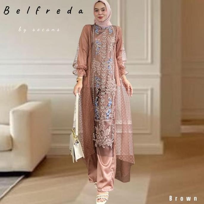 DR361>> oneset setelan tunik celana brukat utk pesta kondangan hajatan kajian lebaran Atasan Bordir 