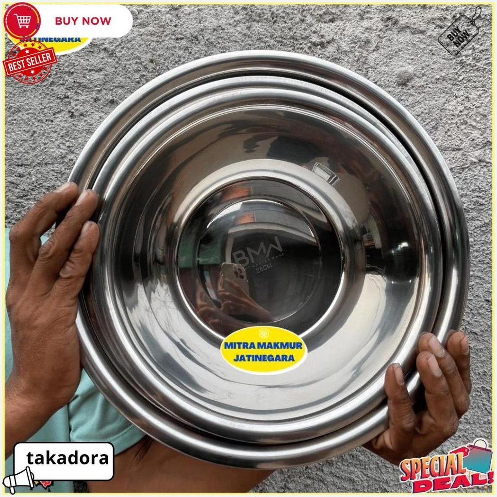 Baskom Stainless Ukuran 28 30 34 Cm Wadah Adonan Stainless / Baskom Basin Murah Bmw - Komodo Origina