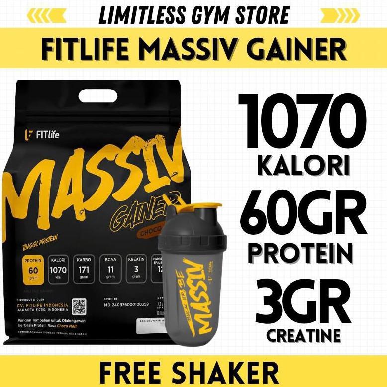 Fitlife Massiv Gainer 12 Lbs Susu Penambah Berat Badan Tinggi Kalori & Protein Original