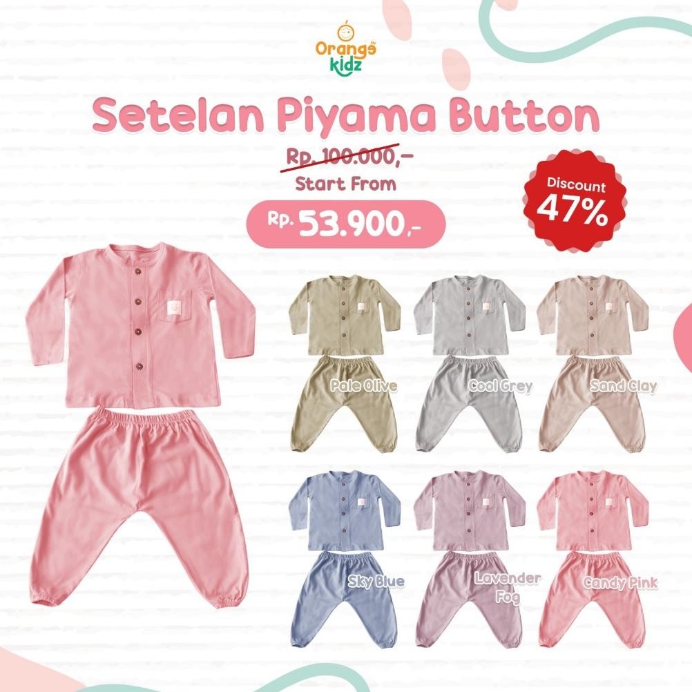 Orangekidz Setelan Baju Tidur Piyama Polos Lengan Panjang Anak Perempuan LakiLaki 02 Tahun