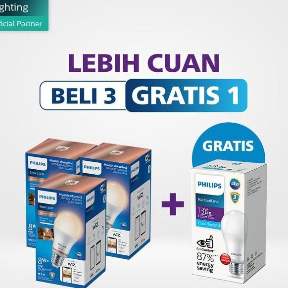 Beli 3 Philips Lampu Smart Wifi Led 8W Tw Free Lampu 13W
